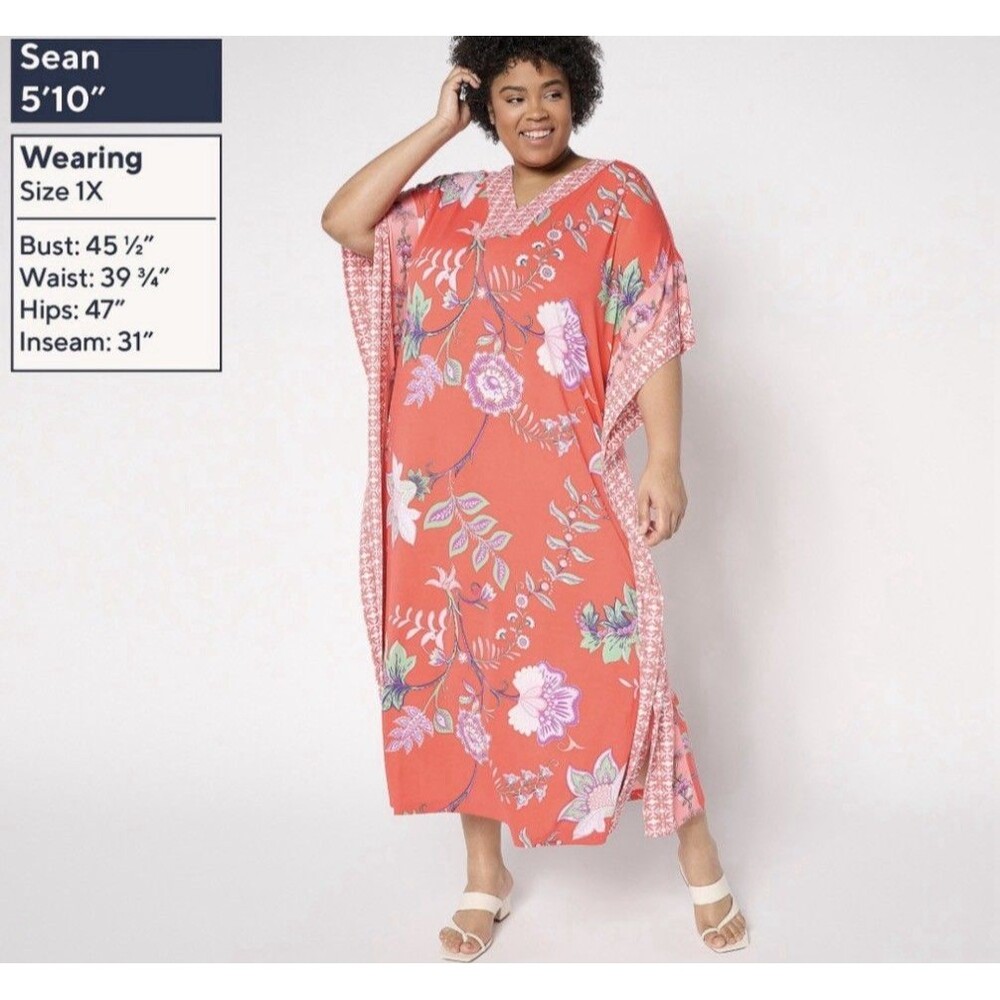 Joan Rivers Petite Luxe Knit Caftan Sunset Coral Sz Petite XL
